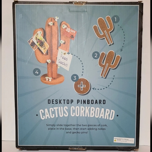 The Original Fun Workshop Cactus CorkBoard with Gecko Pins Desk Top Pinboard - Picture 3 of 3